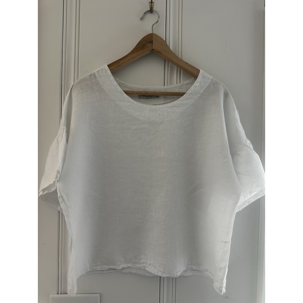 Viola Borghi Italy White 100% Linen Ruffle Sleeve Blouse Top Womens Medium Italy